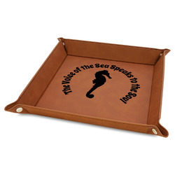 Sea Horses 9" x 9" Leather Valet Tray w/ Name and Initial