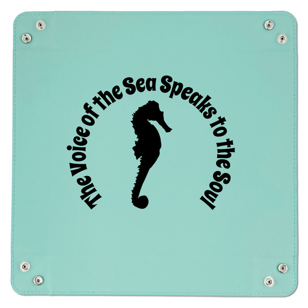Sea Horses 9" x 9" Teal Leatherette Snap Up Tray - APPROVAL