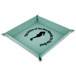 Sea Horses 9" x 9" Teal Faux Leather Valet Tray (Personalized)