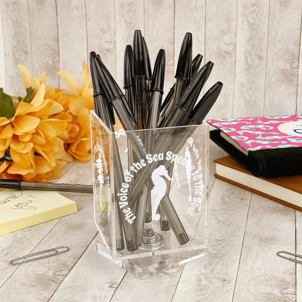 Sea Horses Acrylic Pencil Holder - IN CONTEXT