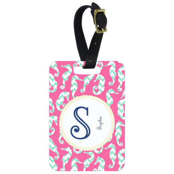 Custom Sea Horses Metal Luggage Tag w/ Name and Initial