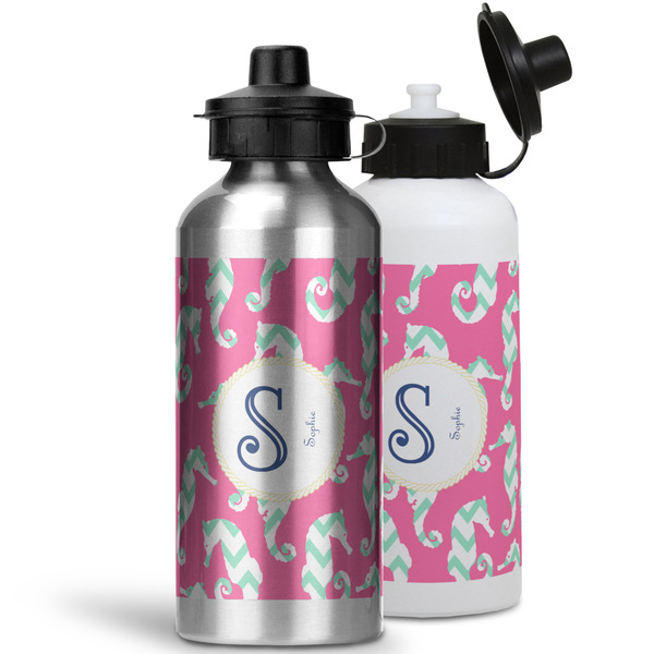 Sea Horses Aluminum Water Bottles - MAIN (white &silver)