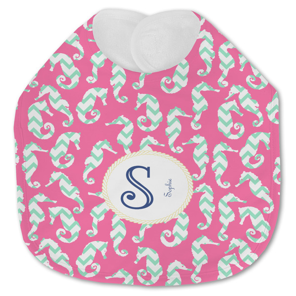 Custom Sea Horses Jersey Knit Baby Bib w/ Name and Initial