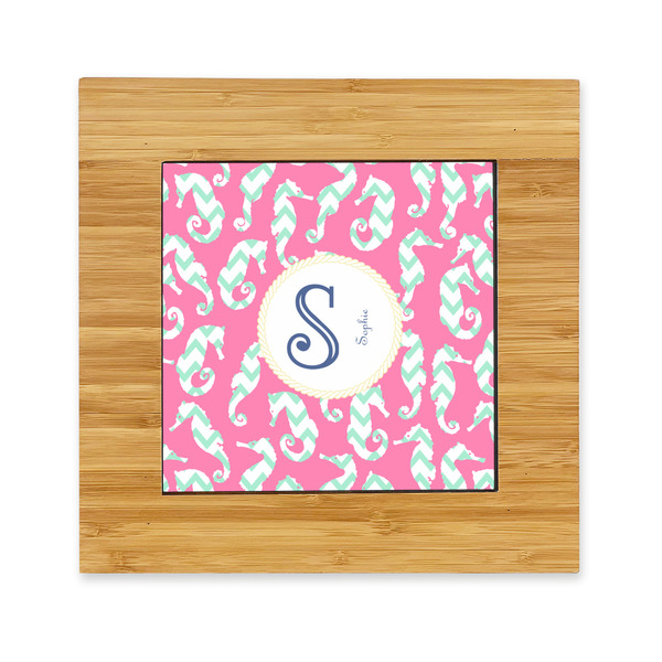 Custom Sea Horses Bamboo Trivet with Ceramic Tile Insert (Personalized)