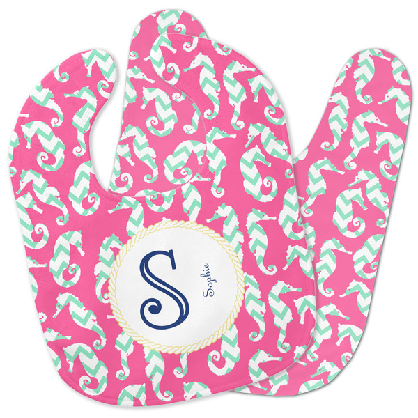 Custom Sea Horses Baby Bib w/ Name and Initial