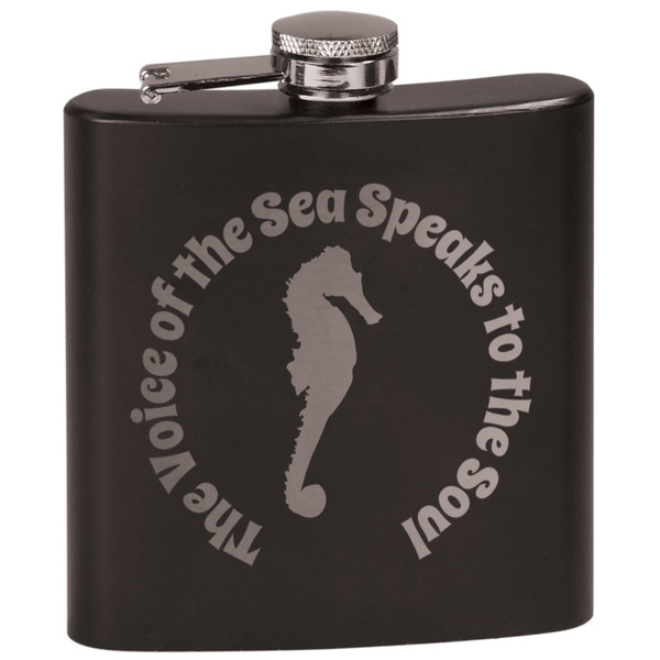 Custom Sea Horses Black Flask Set (Personalized)