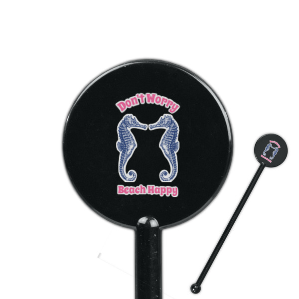 Custom Sea Horses 5.5" Round Plastic Stir Sticks - Black - Single Sided (Personalized)