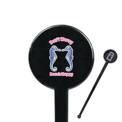 Sea Horses 7" Round Plastic Stir Sticks - Black - Single Sided (Personalized)