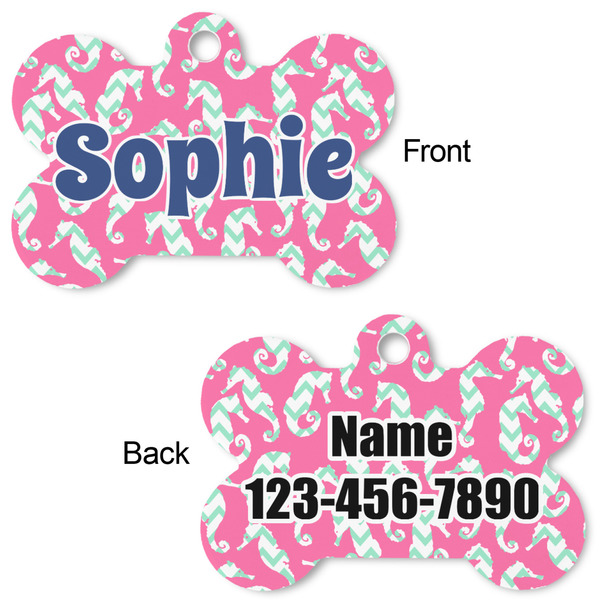 Sea Horses Bone Shaped Dog Tag - Front & Back