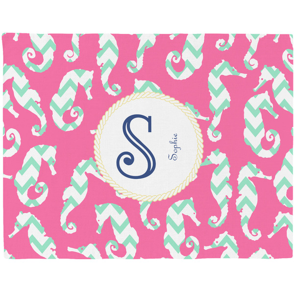 Custom Sea Horses Woven Fabric Placemat - Twill w/ Name and Initial