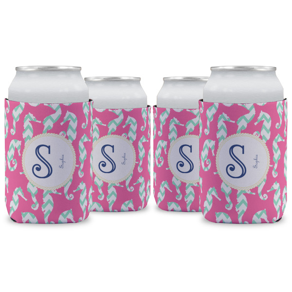 Custom Sea Horses Can Cooler (12 oz) - Set of 4 w/ Name and Initial