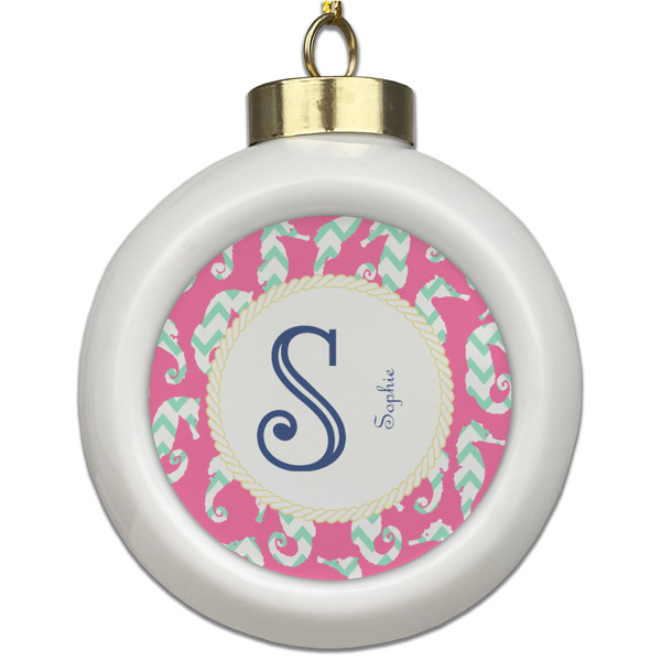 Custom Sea Horses Ceramic Ball Ornament (Personalized)