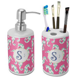 Sea Horses Ceramic Bathroom Accessories Set (Personalized)