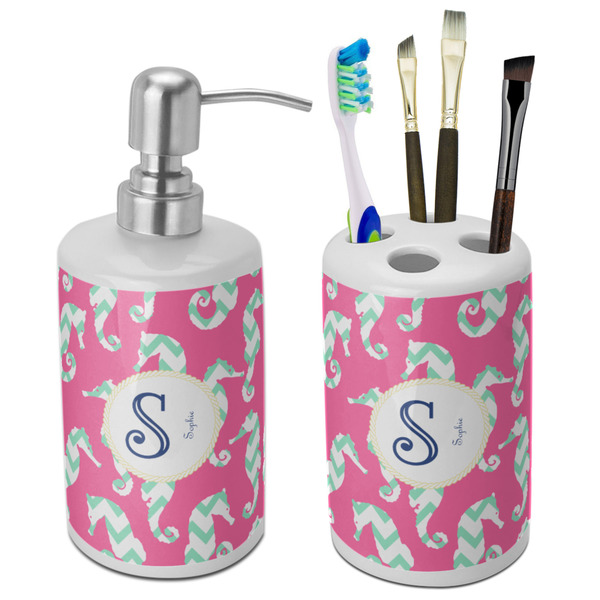 Custom Sea Horses Ceramic Bathroom Accessories Set (Personalized)