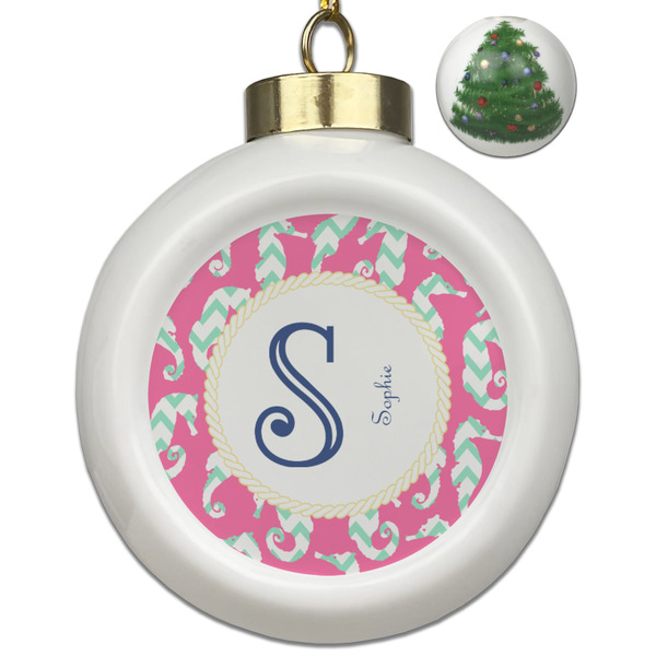 Custom Sea Horses Ceramic Ball Ornament - Christmas Tree (Personalized)