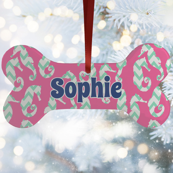 Custom Sea Horses Ceramic Dog Ornament w/ Name and Initial