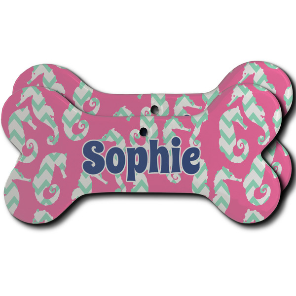 Custom Sea Horses Ceramic Dog Ornament - Front & Back w/ Name and Initial