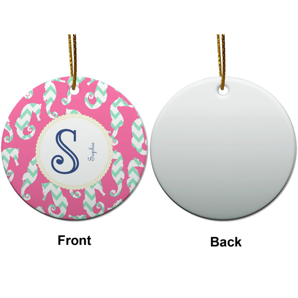 Sea Horses Ceramic Flat Ornament - Circle Front & Back (APPROVAL)