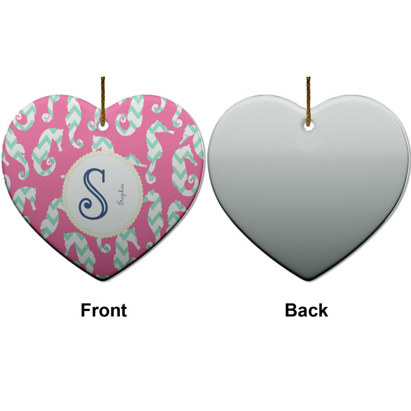 Sea Horses Ceramic Flat Ornament - Heart Front & Back (APPROVAL)