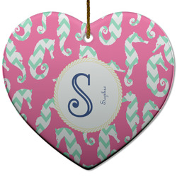 Sea Horses Heart Ceramic Ornament w/ Name and Initial