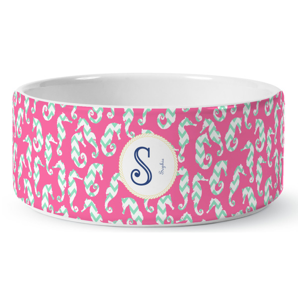 Custom Sea Horses Ceramic Dog Bowl - Large (Personalized)