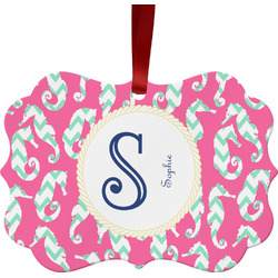 Sea Horses Metal Frame Ornament - Double Sided w/ Name and Initial
