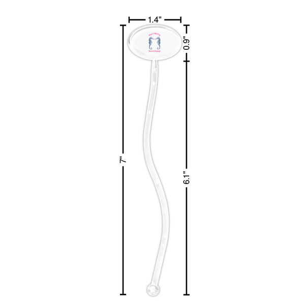 Sea Horses Clear Plastic 7" Stir Stick - Oval - Dimensions