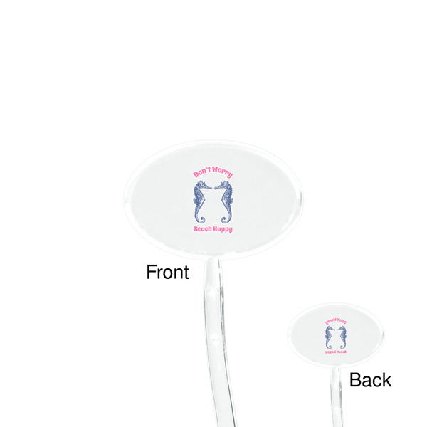 Sea Horses Clear Plastic 7" Stir Stick - Oval - Front & Back