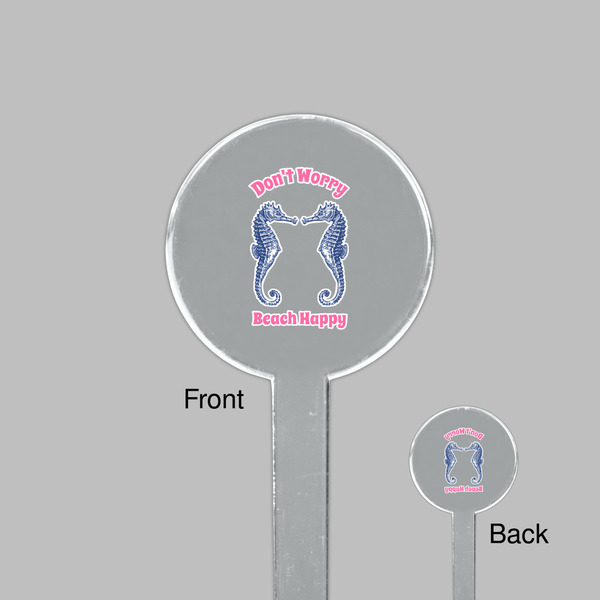 Sea Horses Clear Plastic 7" Stir Stick - Round - Front & Back