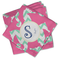 Sea Horses Cloth Cocktail Napkins - Set of 4 w/ Name and Initial