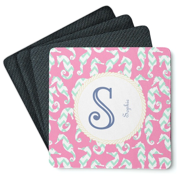 Custom Sea Horses Square Rubber Backed Coasters - Set of 4 (Personalized)