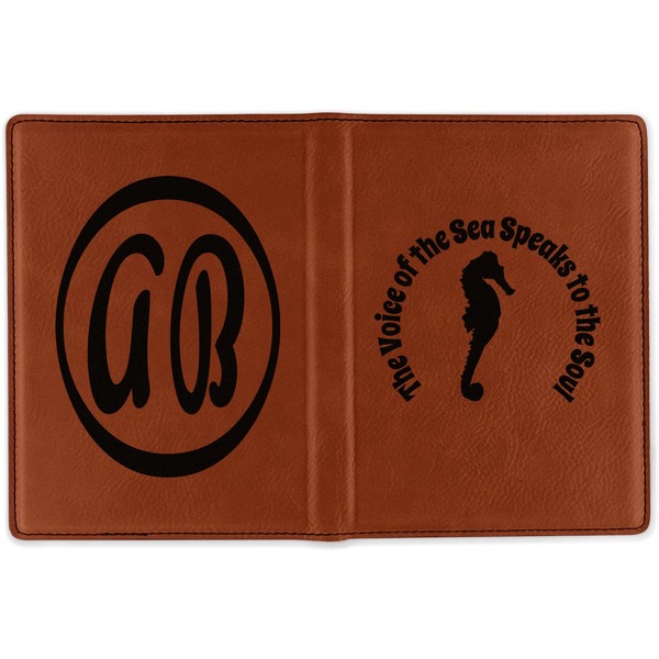 Sea Horses Cognac Leather Passport Holder Outside Double Sided - Apvl