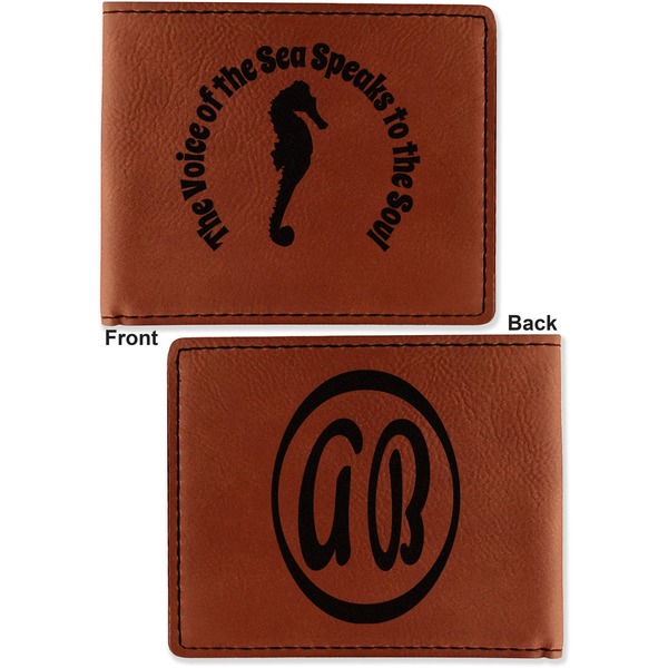 Sea Horses Cognac Leatherette Bifold Wallets - Front and Back