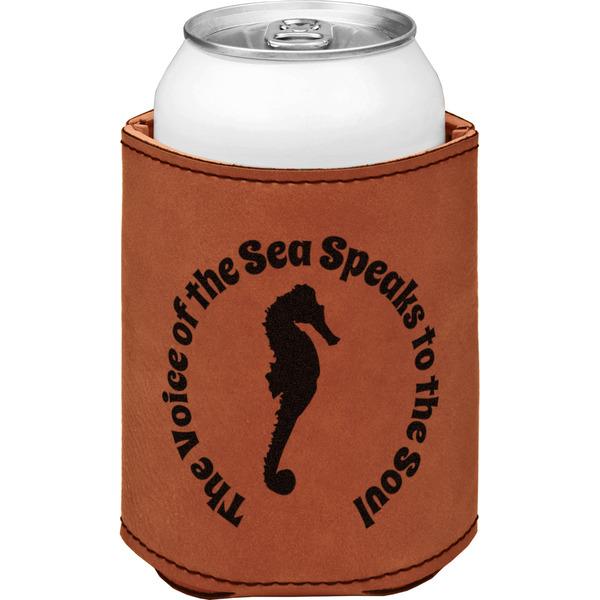 Sea Horses Cognac Leatherette Can Sleeve - Single Front