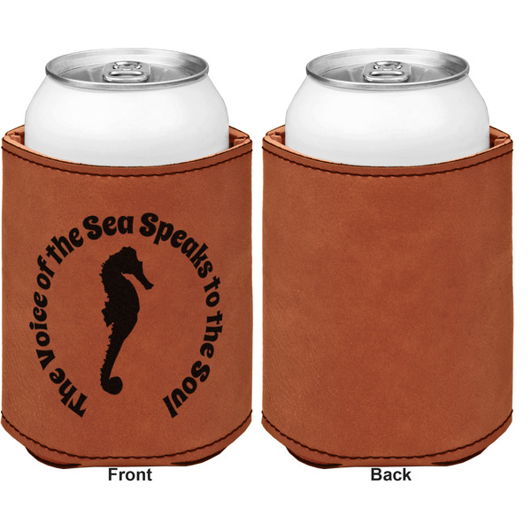 Sea Horses Cognac Leatherette Can Sleeve - Single Sided Front and Back