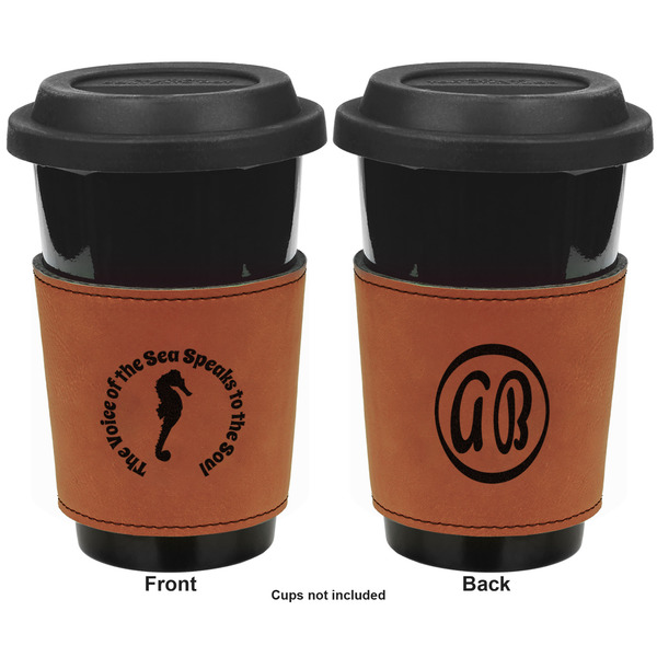 Sea Horses Cognac Leatherette Mug Sleeve - Double Sided Apvl