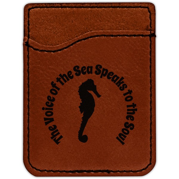 Sea Horses Cognac Leatherette Phone Wallet close up