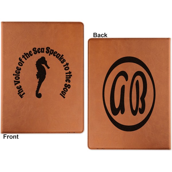 Sea Horses Cognac Leatherette Portfolios with Notepad - Large - Double Sided - Apvl