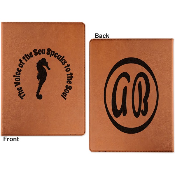 Sea Horses Cognac Leatherette Portfolios with Notepad - Small - Double Sided- Apvl