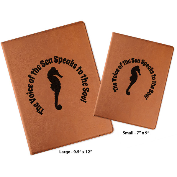Sea Horses Cognac Leatherette Portfolios with Notepads - Compare Sizes