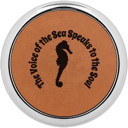 Sea Horses Leatherette Round Coaster w/ Silver Edge (Personalized)