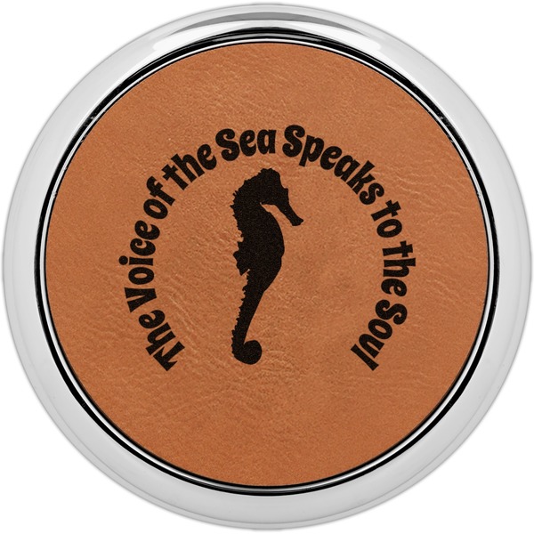 Custom Sea Horses Leatherette Round Coaster w/ Silver Edge - Single or Set (Personalized)