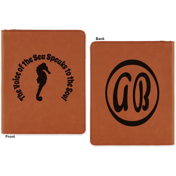 Sea Horses Cognac Leatherette Zipper Portfolios with Notepad - Double Sided - Apvl