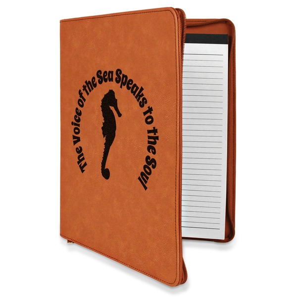 Custom Sea Horses Leatherette Zipper Portfolio with Notepad - Double Sided (Personalized)
