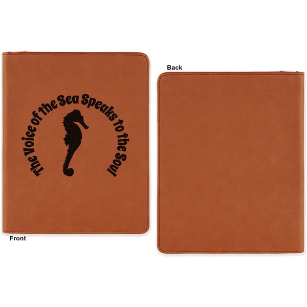 Sea Horses Cognac Leatherette Zipper Portfolios with Notepad - Single Sided - Apvl