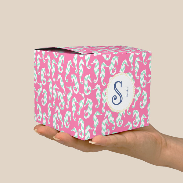 Sea Horses Cube Favor Gift Box - On Hand - Scale View