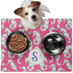 Sea Horses Dog Food Mat - Medium w/ Name and Initial