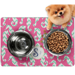 Sea Horses Dog Food Mat - Small w/ Name and Initial