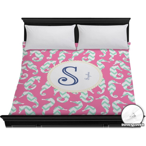 Custom Sea Horses Duvet Cover - King (Personalized)