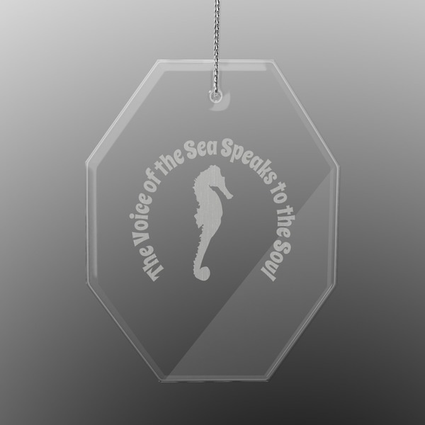 Custom Sea Horses Engraved Glass Ornament - Octagon (Personalized)